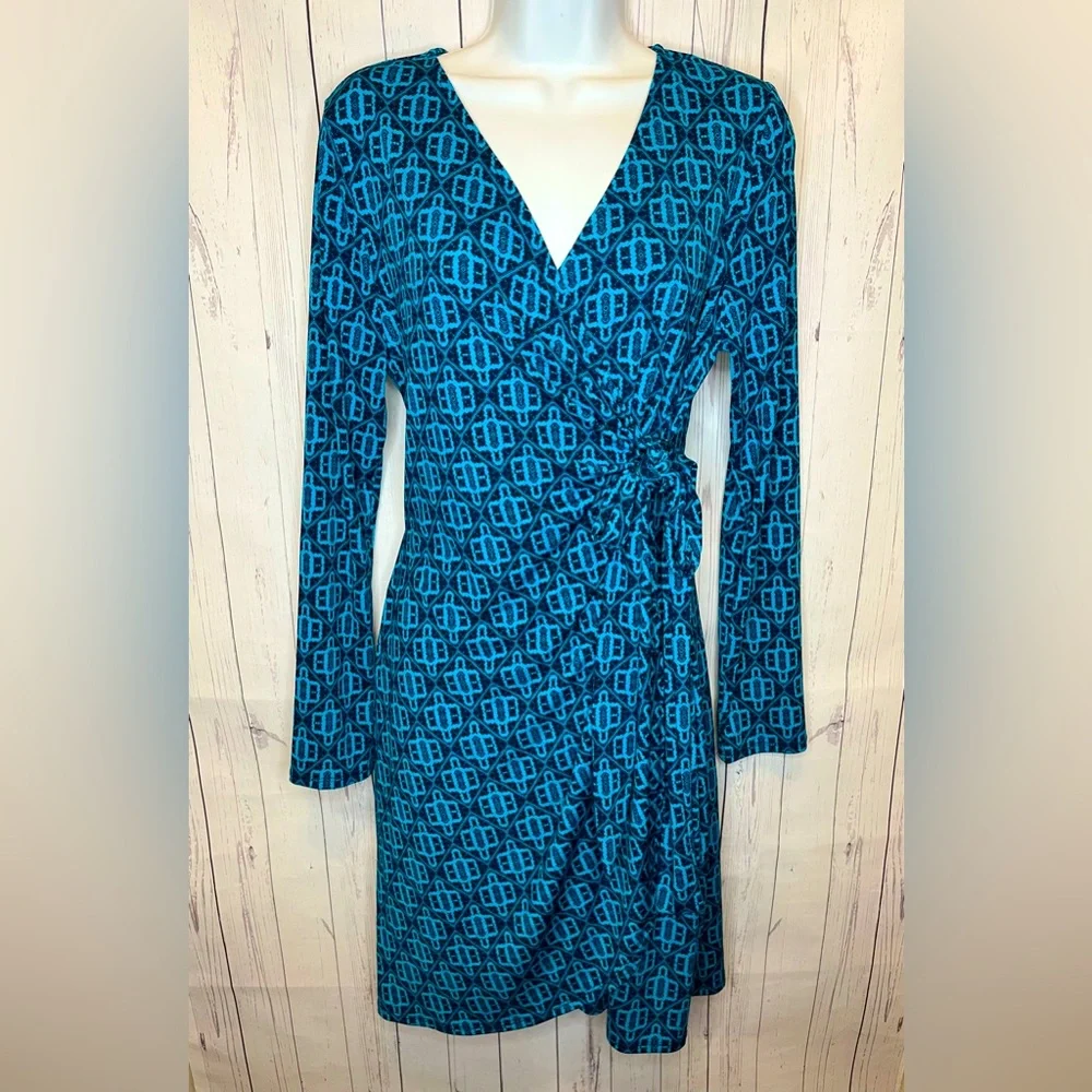 41 Hawthorn Stitch Fix Dress Womens Large Blue Julie Knit Faux Wrap Long Sleeve - Picture 1 of 8